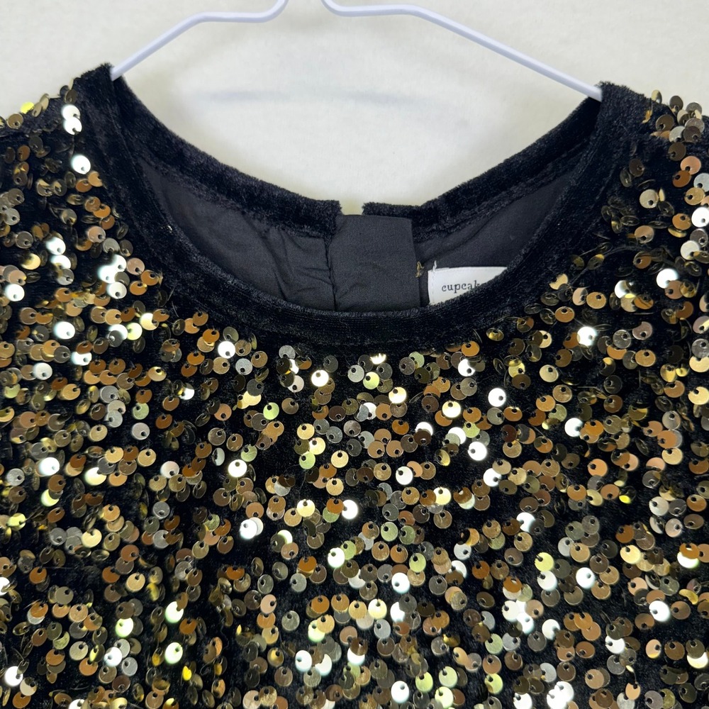 Sparkly Gold Sequin Velvet Shift Dress Sz 6 Cupcakes & Cashmere Holiday Festive - Picture 4 of 7